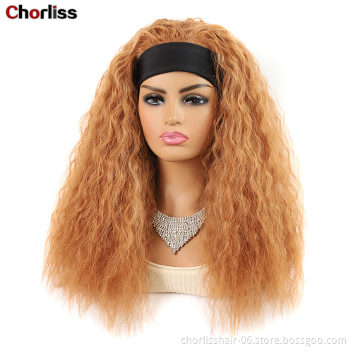 Wholesale Hot Sale24'' long  Black light Blonde Headband Turban Wig Deep Curl Scarf Wigs Synthetic Afro Hair Extension For Women